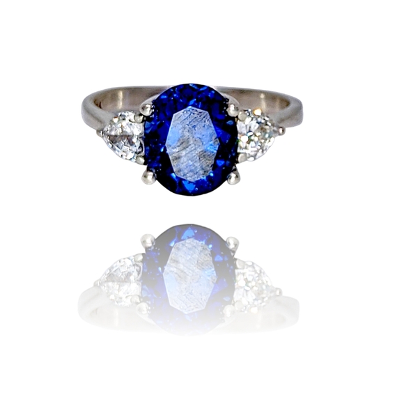 Jewelry - DQ CZ Silver Ring with Blue Sapphire CZ Center Stone & Round Shinny Clear CZ
